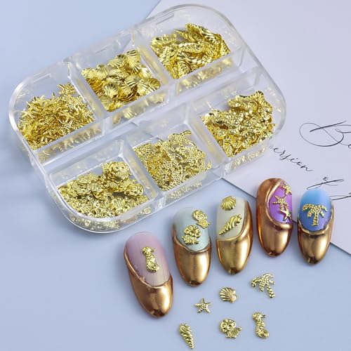 Summer Ocean Nail Art Charms Gold Alloy Shell Starfish Rhinestones