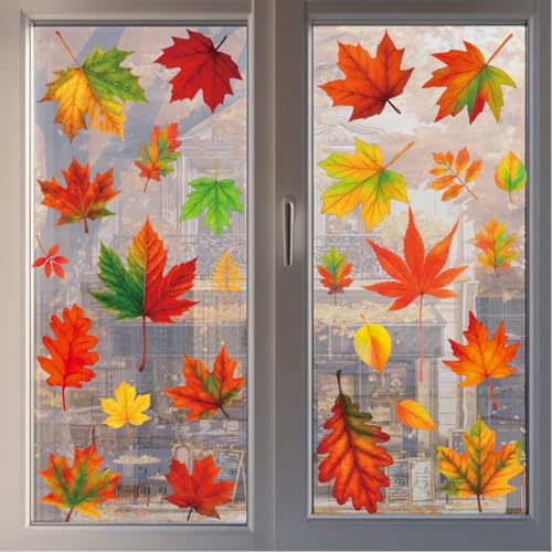 Thanksgiving Window Clings - 6 Sheets Autumn Maple Leaf Decor