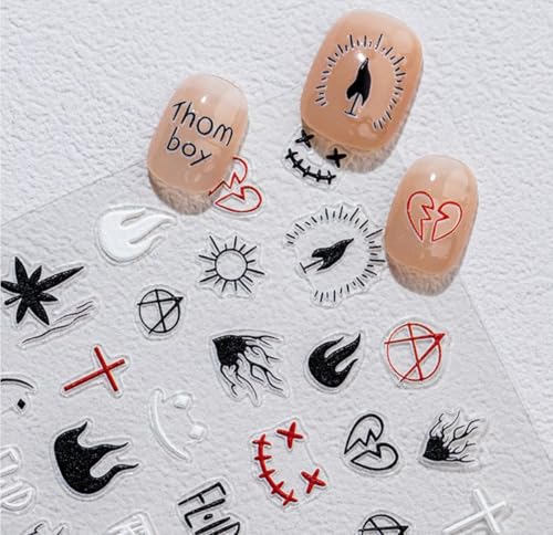 Guroenky 5D Embossed Rock Nail Art Stickers Guitar Star Decals