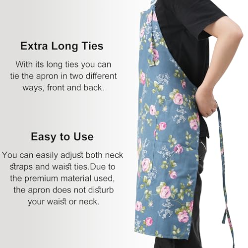 DILLMAN Floral Cotton Linen Apron for Women with Pockets