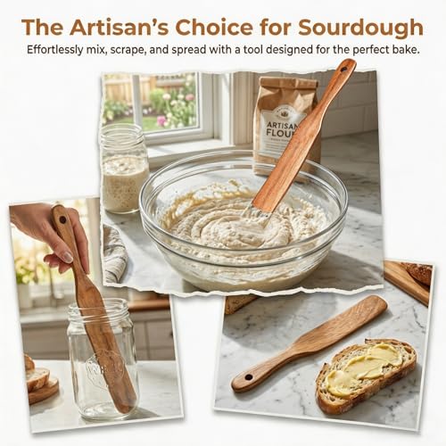 Wooden Skinny Spurtle for Sourdough - 11in Mixing & Scraping Tool