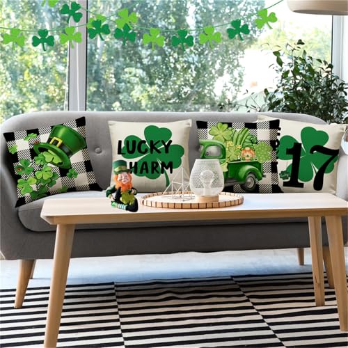 St. Patrick's Day Buffalo Plaid Pillow Covers 18x18 - Set of 4