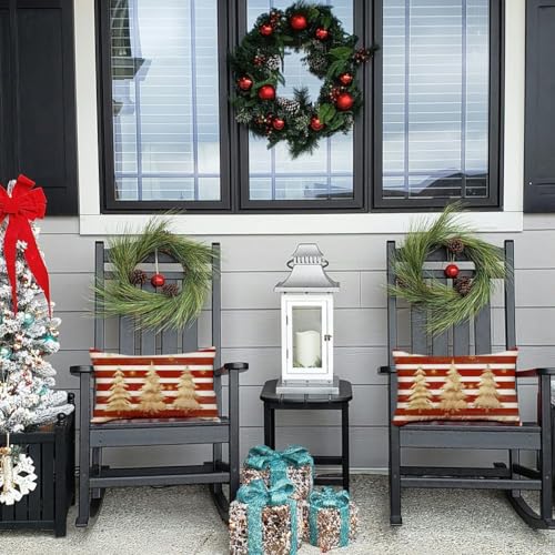 Christmas Pillow Covers 12x20 Inch - Red Tree Snowflake Holiday Cushion Case