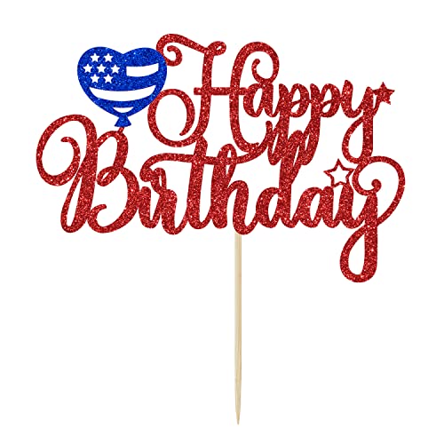 4th of July Happy Birthday Cake Topper - Patriotic Party Decor