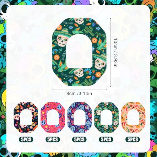 25pcs Adhesive Patches for Omnipod 5, Colorful CGM Overpatch Breathable Waterproof Sensor Covers Compatible with Omnipod (Day of The Dead Style)