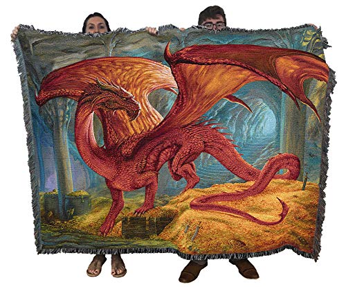 Kwint Xent Dragon Blanket - Cotton Woven Tapestry Throw Made in USA, 72x54 - Fantasy Wall Art