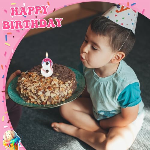 Baseball Birthday Candle Number 8 - Ice Cream Drip Cake Topper