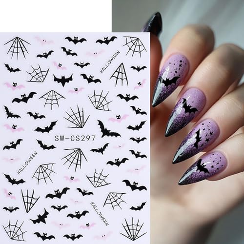 TailaiMei 6 Sheets Halloween Nail Stickers Pumpkin Bat Self-Adhesive Decals