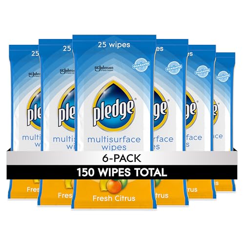 Pledge Multi-Surface Cleaning Wipes, Fresh Citrus, 25 Count (Pack of 6)