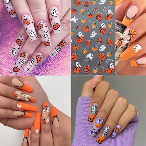 UCCASA 8 Sheets Halloween Nail Stickers 3D Self-Adhesive Decals