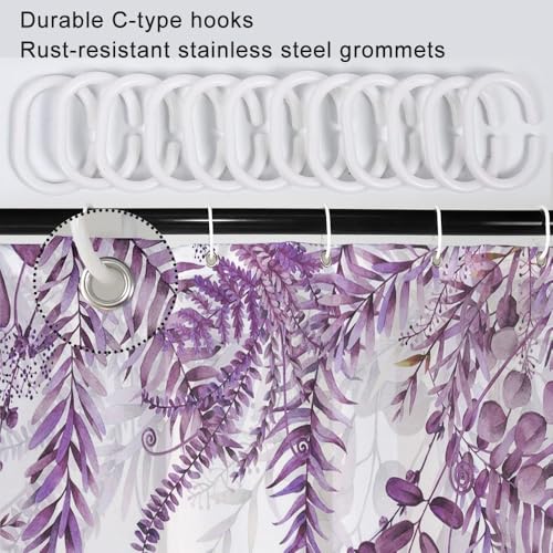 Purple Botanical Waterproof Shower Window Curtain 40x36 Inch