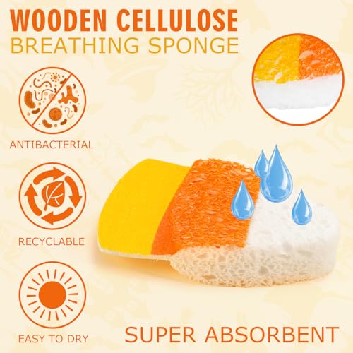 8-Pack Halloween Kitchen Sponges - Cute Ghost, Pumpkin & Corn Designs