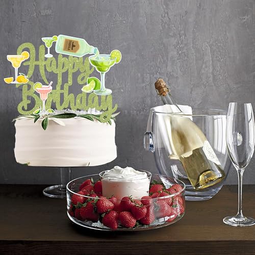 Light Green Glitter Margarita Birthday Cake Topper Decoration