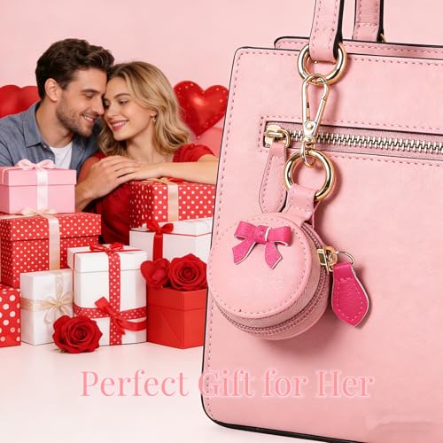 Mini Travel Jewelry Case Keychain - Pink Bow Organizer for Rings & Necklaces
