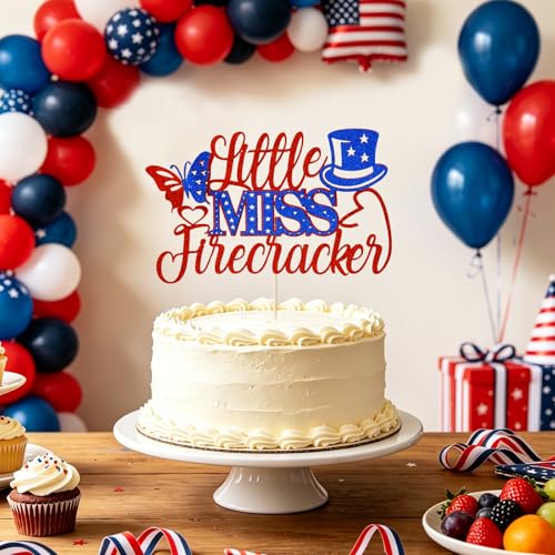 Little Miss Firecracker Glitter Cake Topper - 4th of July Decor