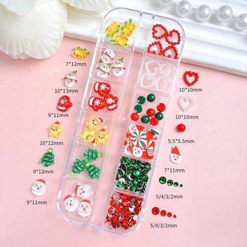 Christmas Nail Charms 3D Flat Back Acrylic Winter Nail Gems and Rhinestones