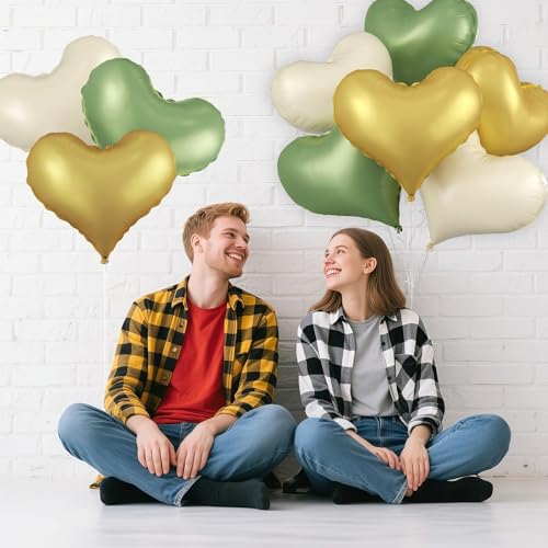 Vibzox 24-Inch Heart Foil Balloons 6-Pack Green Gold White Party Decor