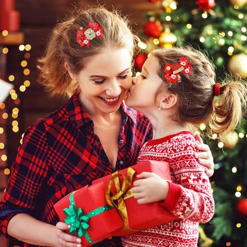 Christmas Hair Bows 6 PCS 3 Inch Grosgrain Ribbon Holiday Clips for Kids