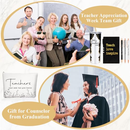 Black Teacher Appreciation Gift Set with Tumbler Notepad & Makeup Bag - 6 Pieces