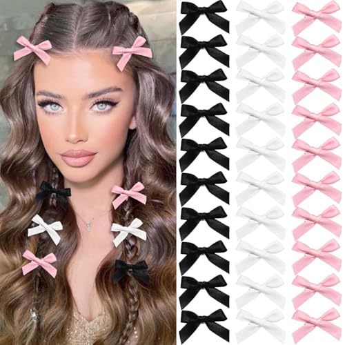 ADIASEN Mini Satin Ribbon Hair Bow Clips Set - Small Barrettes