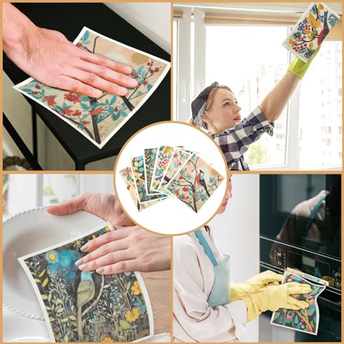Swedish Dishcloths Set - 6-Pack Reusable Kitchen Towels with Clips