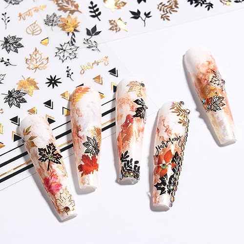 Vezocim Fall Maple Leaf Nail Art Stickers 3D Self-Adhesive Decals 9 Sheets