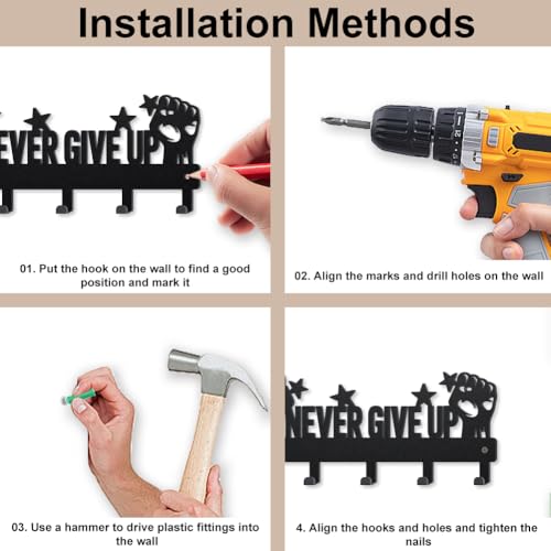 MAYJOYDIY Never Give Up Metal Key Holder for Wall with 5 Hooks