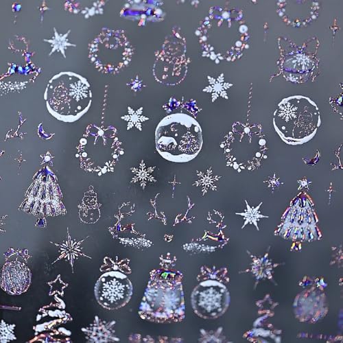5D Embossed Christmas Nail Stickers Pink Snowflake Tree Nail Decals