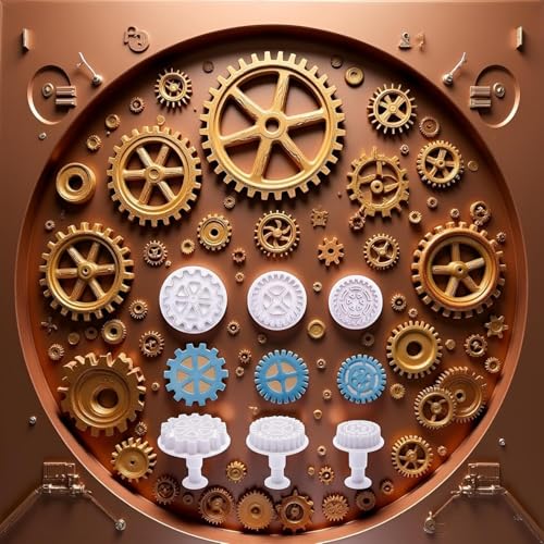 3-Piece Gear Cookie Cutters and Steampunk Fondant Molds for Baking