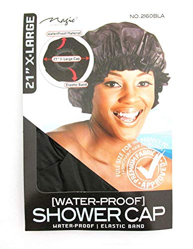 Magic Extra Large Waterproof Shower Cap with Comfortable Elastic Band - Black