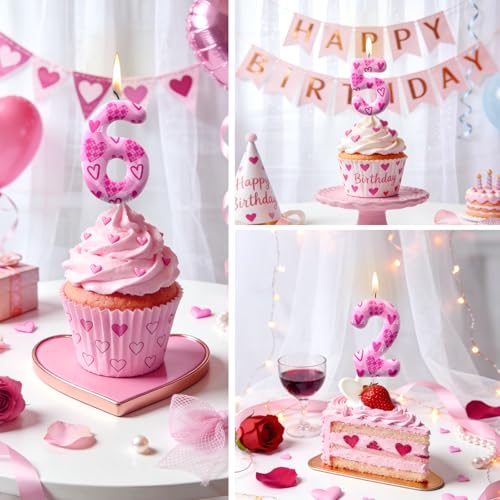 Pink Heart Number Birthday Candles Cute Cake Topper for Party Decor