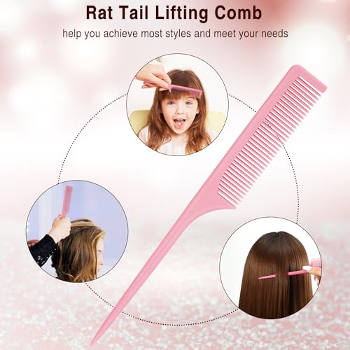 Patelai 3-Piece Rat Tail Comb Set - 9 Inch Plastic Pintail Teasing Combs
