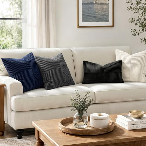 MIULEE Black Corduroy Throw Pillow Covers 18x18, Set of 2