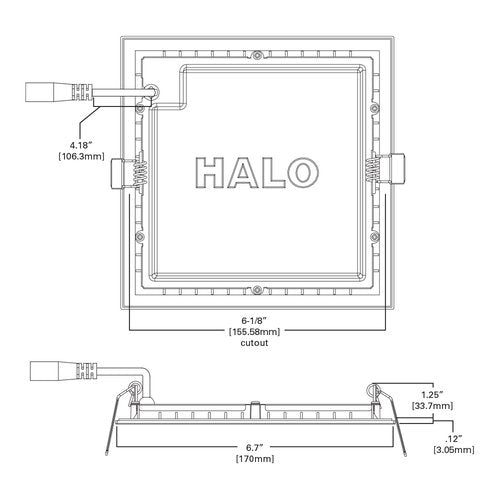 HALO HLB 6 in Square Canless Ultra-Thin LED Recessed Lighting Wafer Light, 900 Lumens, 5 Selectable Color Temperatures 2700K-5000K, Wet Rated, Energy Star Certified for Ceiling and Shower