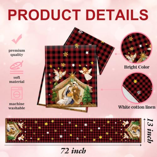 Christmas Angel Buffalo Plaid Nativity Scene Table Runner - Festive Holiday Decor