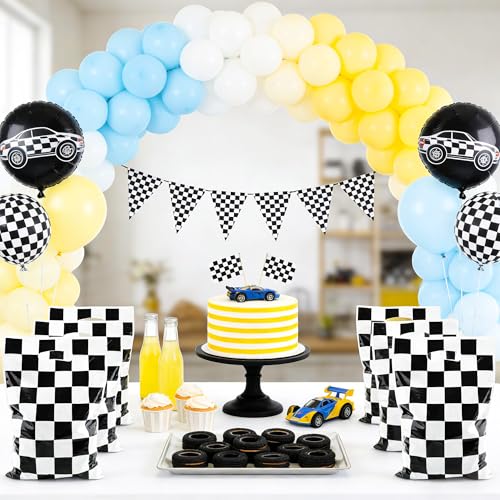 50 Pcs Race Car Party Favor Bags - Black and White Checkered Gift Bags