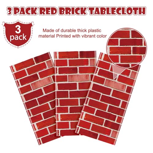 3 Pack Red Brick Tablecloths 108x54 inch - Disposable Plastic Covers