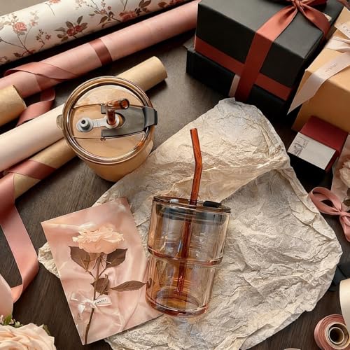 Olvini 13oz Glass Tumbler with Straw & Lid - Reusable Iced Coffee Cup