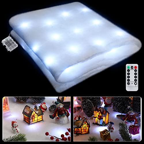 Christmas LED Snow Blanket Table Runner - White, 59 x 16 Inches with Remote