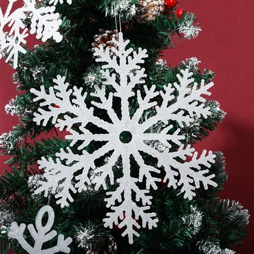 48 Pack Large Glitter Snowflakes Ornaments 12" Plastic Winter Christmas Decor - White