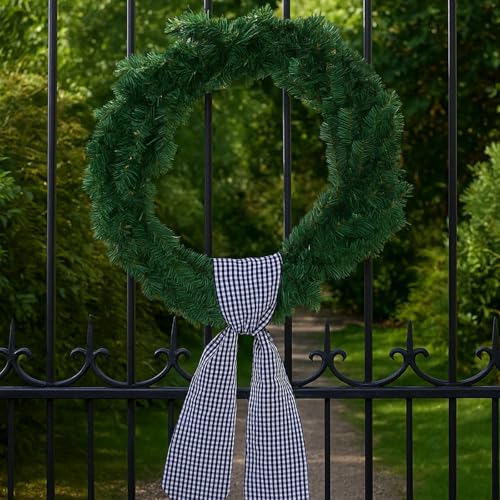 NUVCELKA Black White Gingham Wreath Sash for Front Door Halloween & Farmhouse Decor, 5.12" x 54.33"