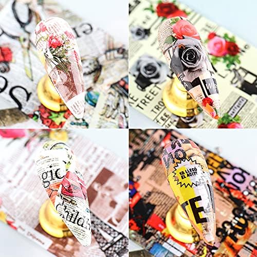 CHANGAR Newspaper Magazine Nail Art Foil Transfer Decals - 10 Sheets
