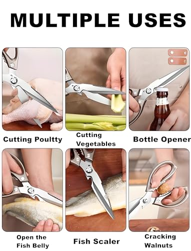 Honsen Silver All-Purpose Kitchen Scissors - Ultra Sharp Heavy Duty Food Shears