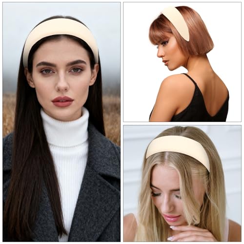 Amariver Beige Wide Headband for Women Non-Slip Fabric Hair Band