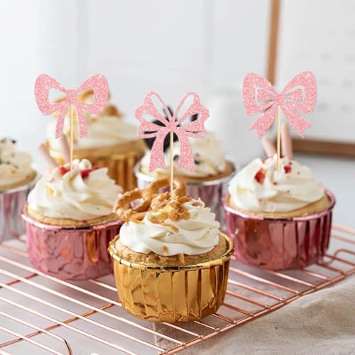 24 PCS Bow Cupcake Toppers for Birthday Party Decorations