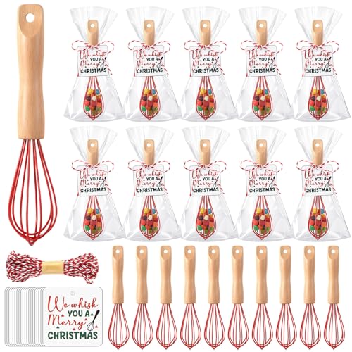 20-Piece Christmas Whisk Gift Set with Hang Tags & Bags - Red