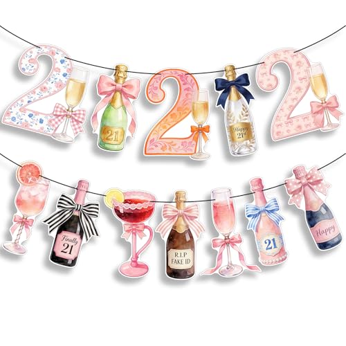 21st Birthday Banner Set - 2Pcs Pink Champagne Decor for Her