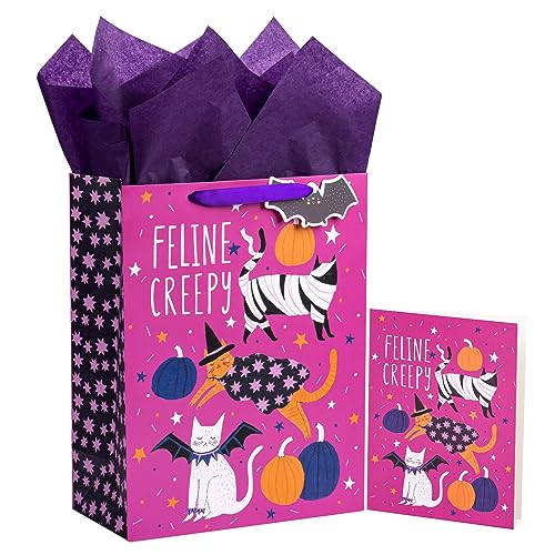 Halloween Gift Bag Set - 13" Cat Design with Card & Tissue Paper