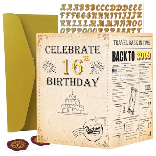AIRNOGO Vintage 16th Birthday Card Jumbo A4 2009 Facts with Envelope