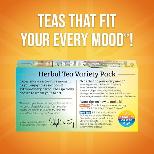 Twinings Herbal Tea Variety Pack 20 Count – 5 Flavors, Caffeine-Free, Pack of 2